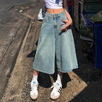 Damen Kurze Jeans mit weitem Bein