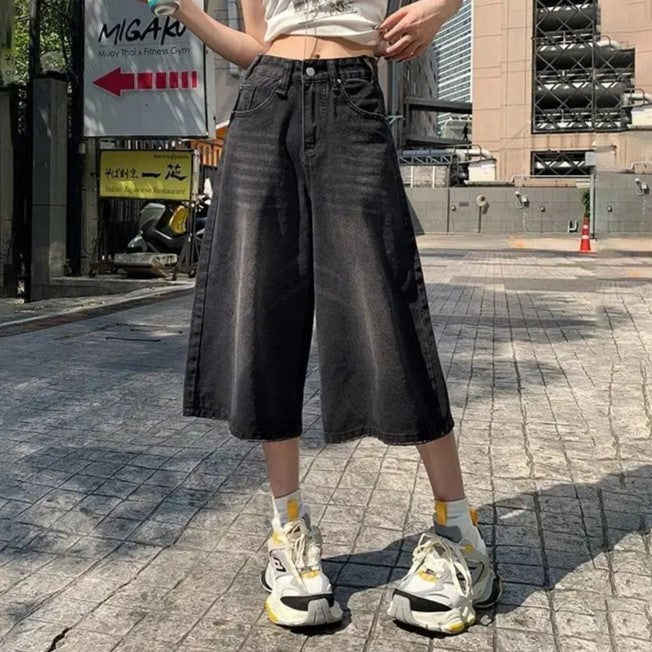 Damen Kurze Jeans mit weitem Bein