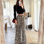 Leoparden Hohe Taille & Weit Geschnitten Damenhose